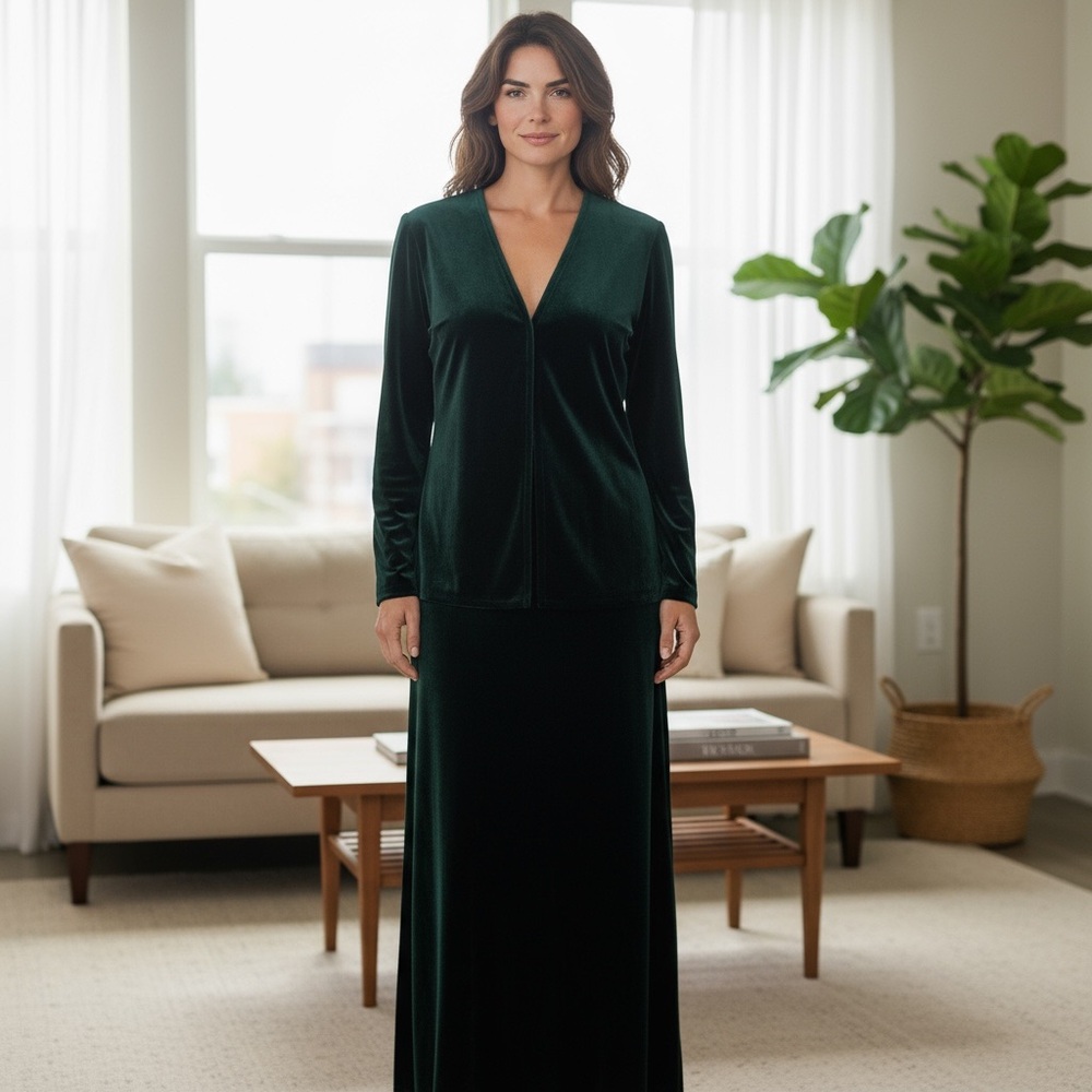 Vintage Nuart Petite‎ Velvet Set Medium | Emerald Green Skirt & Jacket | Holiday